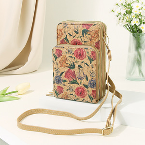 Borsa per cellulare da donna Versatile borsa Vintage <span class=keywords><strong>a</strong></span> <span class=keywords><strong>tracolla</strong></span> con stampa sughero borsa spaziosa stampa floreale per attività all'aperto - Product Image 3