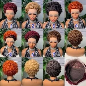 Vente chaude <span class=keywords><strong>prix</strong></span> d'usine 13*1 perruque bouclée Pixie perruque vierge brésilienne préplumée perruque de cheveux humains - Product Image 1