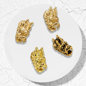 Cuentas de aleación chapadas en oro con cabeza de dragón para pulseras, suministros para hacer joyería DIY, orificio redondo de 12 mm - Product Image 3