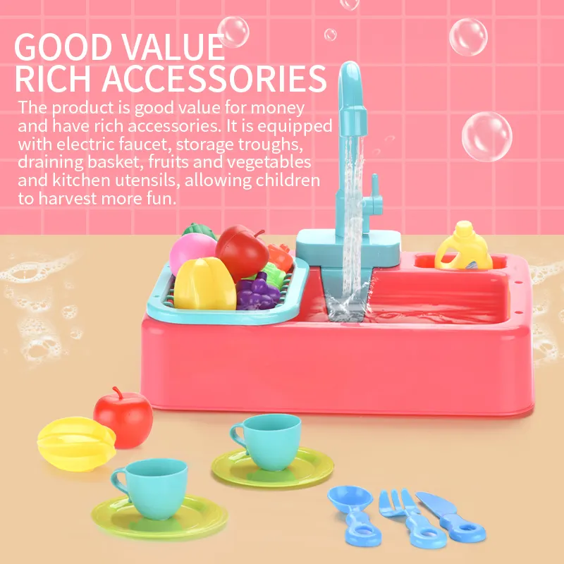 Top Verkauf Pretend Play Plastic Electric Dish Waschwasser trog Home Kitchen Sink Toy für Kinder