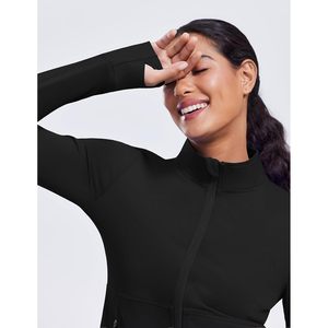Women's Cropped Workout <b>Jacket</b> <b>Lightweight</b> Full Zip <b>Running</b> <b>Jacket</b> Comfy Slim Fit Athletic <b>Jacket</b> With Thumb Holes - Product Image 3