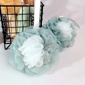 Bath Flower <b>Sponge</b> Soft <b>Exfoliating</b> Body Cleansing Bath Ball Green White Flower Shape For Adults And Children - Product Image 1