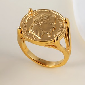 Bague de Mode Rétro Européenne Américaine en Acier Inoxydable pour Homme, Pièce Souvenir <span class=keywords><strong>Napoléon</strong></span> Plaqué Or, Style Punk Tendance Bohème Gothique - Product Image 3