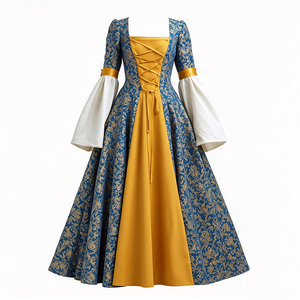 Abito <span class=keywords><strong>da</strong></span> Principessa Medievale Rinascimentale per Donna, Vestito Lungo Vittoriano Blu e Oro con Maniche a Campana, <span class=keywords><strong>Costume</strong></span> <span class=keywords><strong>da</strong></span> <span class=keywords><strong>Regina</strong></span> per Halloween - Product Image 3