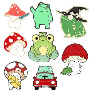 10style Manufacturer Wholesale Custom Design Cute Cartoon Anime Metal Frog mushroom Hard Soft Lapel Pin Enamel Badge