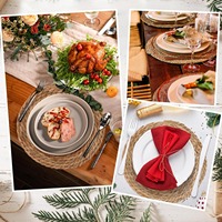 Sets de table ronds tissés en jacinthe d'eau naturelle, style rustique classique, en rotin, ajustables et réutilisables, pour table de salle à manger, maison et mariage