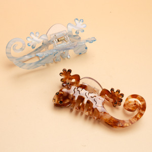 Pinza para el pelo de acetato de celulosa con diseño de Gecko, pintada con esmalte artesanal, estilo lagarto y tiburón, accesorios únicos para el cabello con forma de animales para mujer - Product Image 3