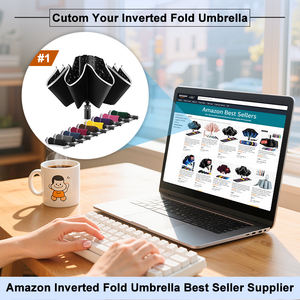 Parapluie pliable à 3 sections, 23 pouces, portable, ouverture automatique, imperméable, protection UV, soleil et pluie, personnalisé, en pongee, 10 baleines, avec LED - Product Image 4