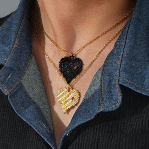 Vente chaude doré multicolore en forme de coeur <span class=keywords><strong>Miyuki</strong></span> perles <span class=keywords><strong>pendentif</strong></span> saint valentin collier en acier inoxydable en forme de perles collier - Product Image 2