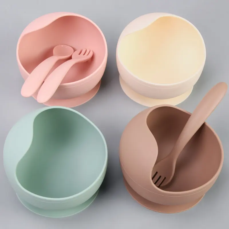 New Design Kids Tableware Waterproof Kids Training Feeding Set Silicone Baby Suction Bowl