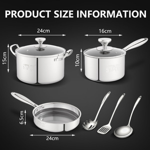 Juego de 3 piezas de ollas y sartenes para el hogar de la fábrica de comercio exterior Winning Star: olla para sopa, olla para leche y sartén. - Product Image 3