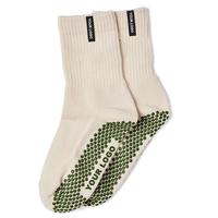 Chaussettes antidérapantes avec étiquette tissée personnalisée, logo personnalisé, chaussettes de Pilates