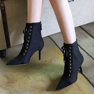 Lace up Thin Heel Pointed Toe Fashion 2025 Ladies Ankle <b>Boots</b> for Women - Product Image 5