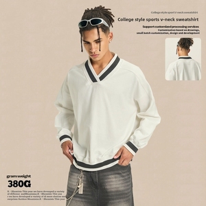 Pull court décontracté à col en V pour garçon, style preppy britannique, 380G, coton, inspiré du style Old Money - Product Image 3