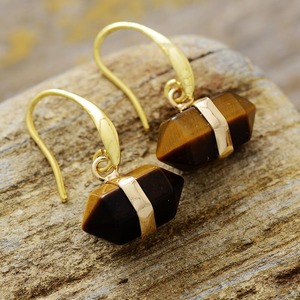 Boucles d'oreilles pendantes géométriques en pierre naturelle, œil de tigre, serti clos, origine Yiwu, bijoux de mode - Product Image 5