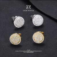 Boucles d'oreilles clous micro-serties rondes en argent sterling 925 avec moissanite VVS, plaqué or 18 carats, bijoux pour hommes Hiphop