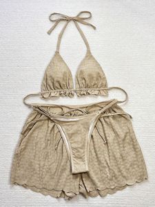 Ensemble bikini 3 pièces pour femme 2026, style brésilien, à licou et à volants, avec short rembourré amovible - Product Image 5