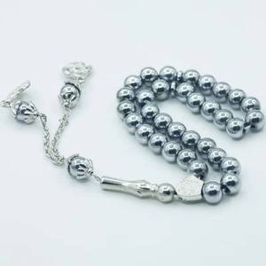 Rosario étnico de hematita magnética sólida redonda de 10 mm, 33 cuentas, marca Tasbih YASEEN, para el culto diario en la mezquita y recuerdos de viaje. - Product Image 1