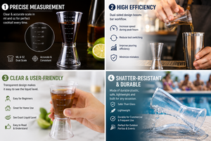 Crystal Clear Bar Jigger for Precise <strong>Alcohol</strong> Pouring Easy-to-Read Scale Double <strong>Measuring</strong> <strong>Cup</strong> for Beginner Bartenders &amp; Home Use - Product Image 6