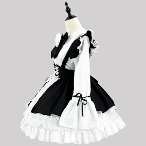 Noir blanc grande taille jeu de rôle Costume de fête femme de chambre <span class=keywords><strong>serveuse</strong></span> tenues tablier Anime femme de chambre Cosplay Kawaii gothique Lolita robe - Product Image 2