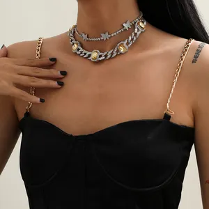 SHIXIN Hip hop Argento Iced out Choker Collari Giallo Dei Monili della Gemma di Pietra Cuban Link Catena Collana Cubic Zirconia Collana Femminile