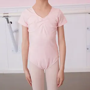 JW Kostum Anak Perempuan Katun Lembut Spandeks Lengan Pendek Latihan Tari Balet Leotard