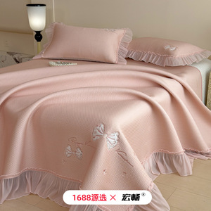 French Princess Style <b>Cooling</b> Mattress Cover 3Pc Set Bow Embroidery Ice Silk Bed Protector Adult Spring 2026 - Product Image 1