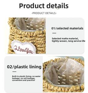 Paniers de fleurs tissés <span class=keywords><strong>à</strong></span> la main paniers de décoration de cadeaux panier de fruits rond en jonc de mer avec poignée - Product Image 6