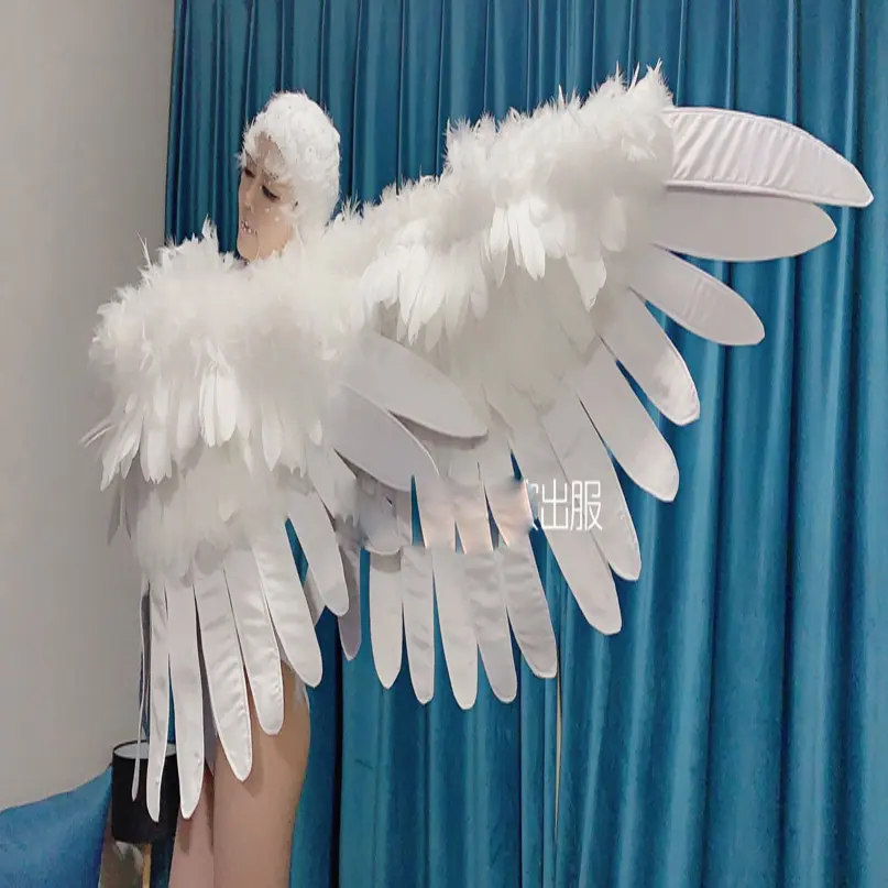 Costume de scène pour femme, tenue de fête, bar de spectacle, fête, dragon ball, ailes en plumes blanches, féerique