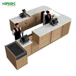 Mostrador de Caja Integrado Multi-Estación Highbright con Acabado de Madera y Piedra para Supermercados y Tiendas Minoristas - Product Image 1