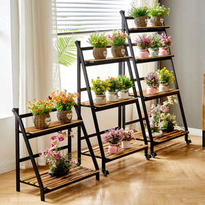 Étagère de rangement mobile pour la maison, à roulettes, sur pied, multi-niveaux, pour pots de fleurs et plantes, <span class=keywords><strong>balcon</strong></span>, salon, échelle pliante - Product Image 1