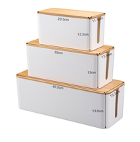 Boîte de rangement pour gestion des câbles, grand support de rangement en bambou pour le bureau, la maison, la cuisine, la télévision et l'ordinateur