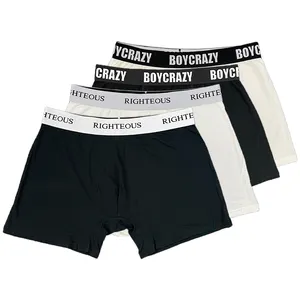 Cuecas boxers masculinas clássicas de cor sólida com logotipo personalizado, cuecas boxers confortáveis para homens, atacado de alta qualidade, elástico