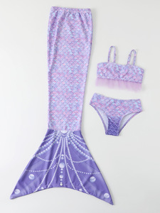 Traje de Baño de Bikini con <span class=keywords><strong>Cola</strong></span> de Sirena para Niñas, Cintura Elástica, Poliéster/Nailon, para Playa - Product Image 5