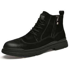 Bottes de neige décontractées britanniques pour hommes, nouvelle mode, en cuir véritable, à lacets, antidérapantes, respirantes, pour l'automne - Product Image 1