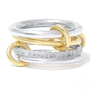 Gemnel wholesale price 925 pure silver two tone promise women wedding interlocking ring set