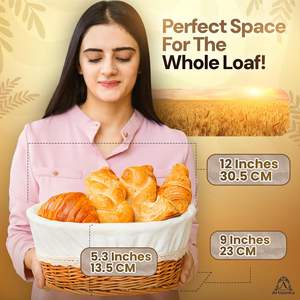Grande <span class=keywords><strong>Cesto</strong></span> in <span class=keywords><strong>Vimini</strong></span> per Pane e Frutta, <span class=keywords><strong>Cesto</strong></span> Decorativo Naturale Intrecciato per Servire e Conservare il Pane in Cucina con Rivestimento in Tessuto - Product Image 4