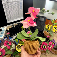 Anggrek Phalaenopsis Rajutan Benang Bordir Kustom Kelas Atas, Pot Bunga Rajut Tangan untuk Dekorasi Rumah, Pernikahan, Liburan, dan Hadiah