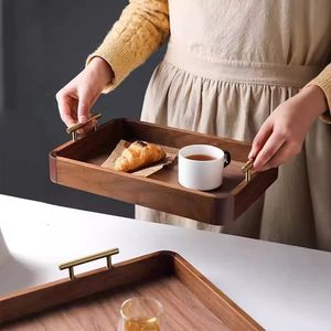 Black Walnut Wood Serving <b>Tray</b> With Brass Handles For <b>Tea</b> Coffee Hotel Use - Product Image 3