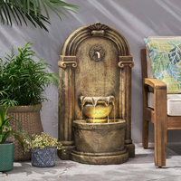 Fontaine d'eau extérieure Oniya avec lumières LED, cascade sur pied en résine de style européen classique pour jardin, cour et terrasse