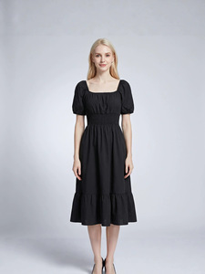 Nouvelle Robe Longue Unie Élégante Style Européen et Américain 2026 à Col Carré, Manches Lanterne, Taille Volantée et Coupe Trapèze pour Femme Grande Taille - Product Image 2
