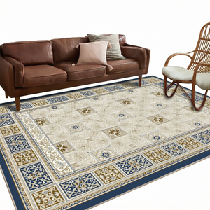 Tapis moderne en polyester à poils ras, motif rectangulaire pour salon, chambre, bureau, hôtel - Product Image 1