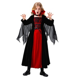 Conjunto de disfraz de vampiro de Halloween para niñas, con capa y cuello, falda de terciopelo roja y negra, traje para juego de rol - Product Image 5