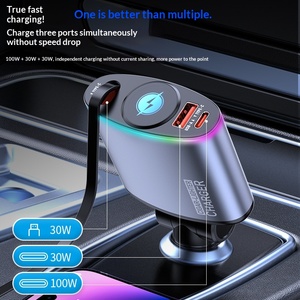 Cargador de Coche Universal OLIVER con Cable Telescópico, Carga Súper Rápida, <span class=keywords><strong>USB</strong></span> Tipo-<span class=keywords><strong>C</strong></span>, Adaptador para Huawei y <span class=keywords><strong>Apple</strong></span> - Product Image 2