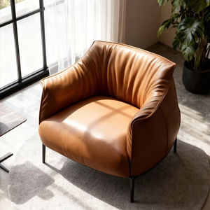 Canapé individuel en cuir véritable minimaliste moderne, fauteuil confortable pour salon, meubles de maison, fauteuil de détente, fauteuil d'appoint - Product Image 1