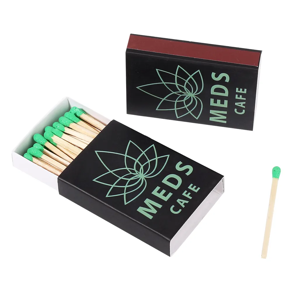 Großhandel Green Match Stick und Matchbox Design Papier Verpackung Druck Matches Box mit Logo