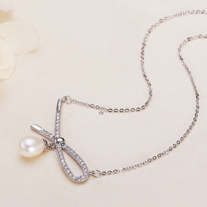 Collar de Cadena de Plata S925 al por Mayor de Zhuji con Perla de Agua Dulce Casi Redonda, el Mejor Regalo para Novia - Product Image 3