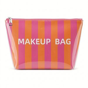 Pochette Organisateur Personnalisée en PVC, Trousse de Maquillage Rayée à Fermeture Éclair, Sac de Voyage Imperméable pour Cosmétiques et Articles de Toilette pour Femmes - Product Image 3