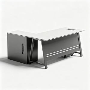 Escritorio Ejecutivo Moderno en Forma <span class=keywords><strong>de</strong></span> L con Gabinete <span class=keywords><strong>de</strong></span> Almacenamiento, Mesa para Computadora con Superficie <span class=keywords><strong>de</strong></span> Madera y Estructura Metálica, Mueble <span class=keywords><strong>de</strong></span> Oficina - Product Image 5