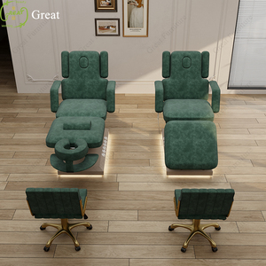 Cama de masaje de mesa facial de pestañas de tela verde esmeralda moderna cama de tratamiento médico eléctrica con 3 motores y Control de pie - Product Image 3